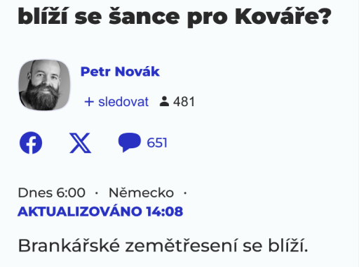 Snímek obrazovky ukazující tlačítko sledovat pod jménem autora